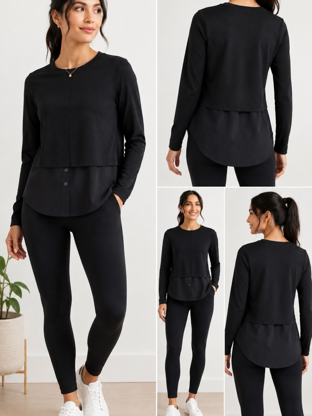 Athleta Gallery Top 2.0 Black Layered Long Sleeve Shirt XS Petite